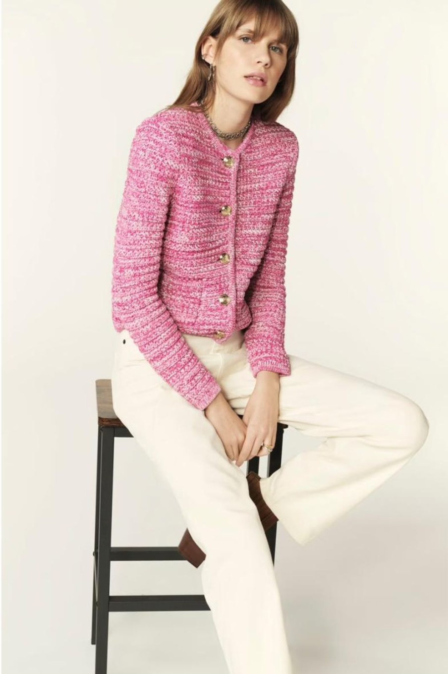 New ba&sh Guspa Knitted Cardigan Rose