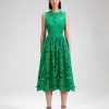 Clearance self-portrait Green 3D Cotton Lace Midi Dress