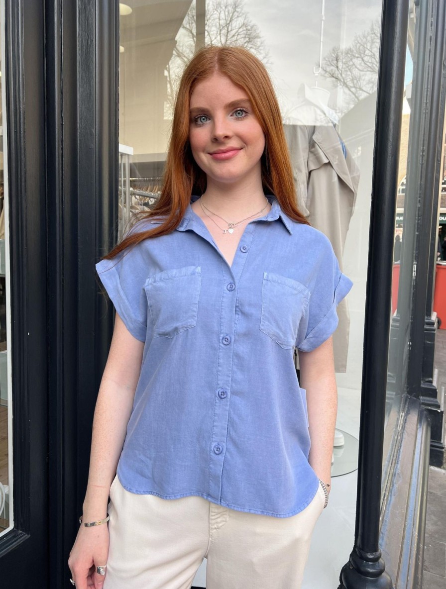 New bella dahl Twin Pocket Ss Shirt Peri Blue