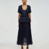 Online self-portrait Navy Metallic Boucle Tailored Midi Dress