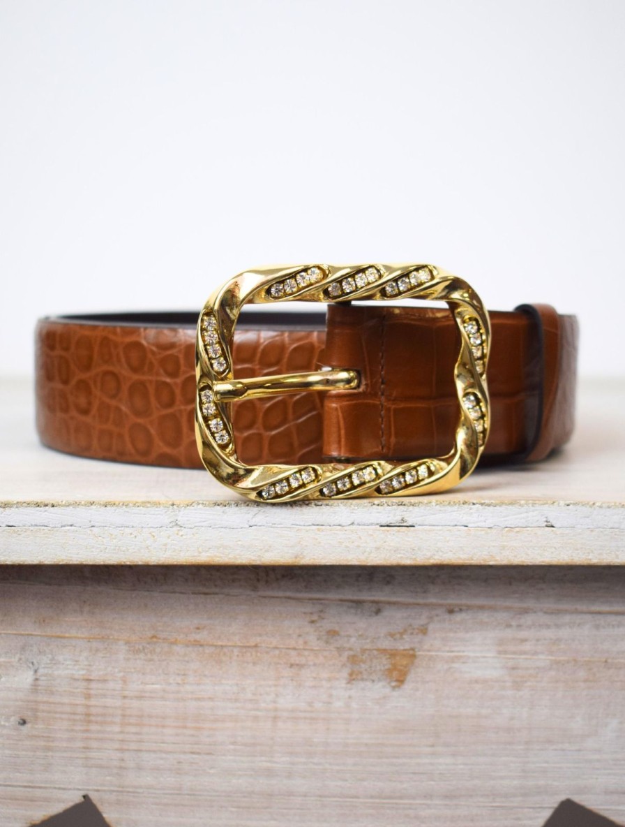 Hot Abro Wide Croc Belt Tan/Gold