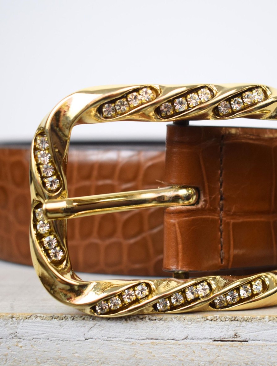 Hot Abro Wide Croc Belt Tan/Gold