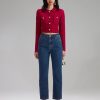 Online self-portrait Red Melange Knit Crop Cardigan