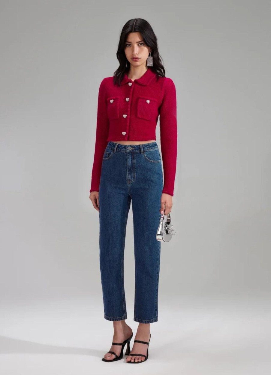 Online self-portrait Red Melange Knit Crop Cardigan