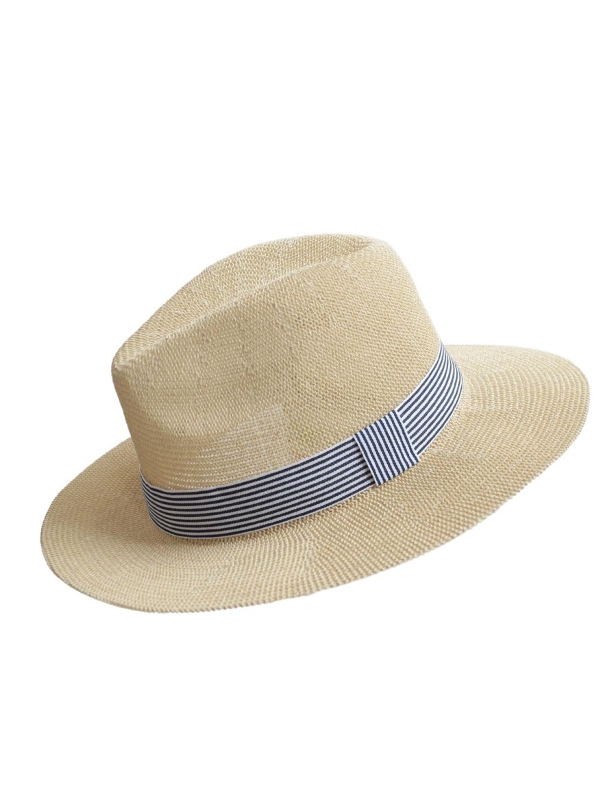 Online Somerville Scarves Panama Hat Navy/White Stripe Band