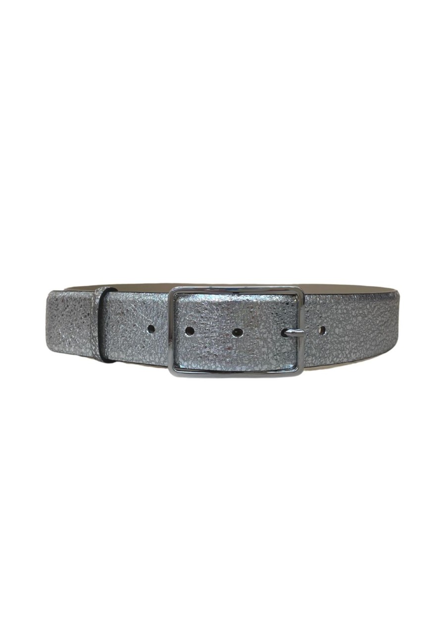 Online Abro Wide Belt Leather Metallic Silver