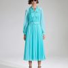 New self-portrait Blue Chiffon Pleated Midi Dress