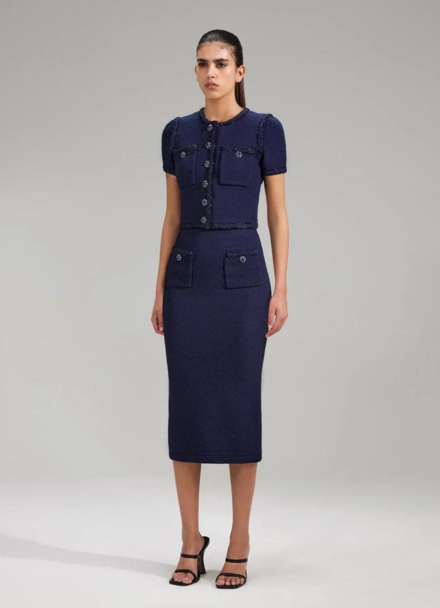 Online self-portrait Navy Knit Midi Skirt