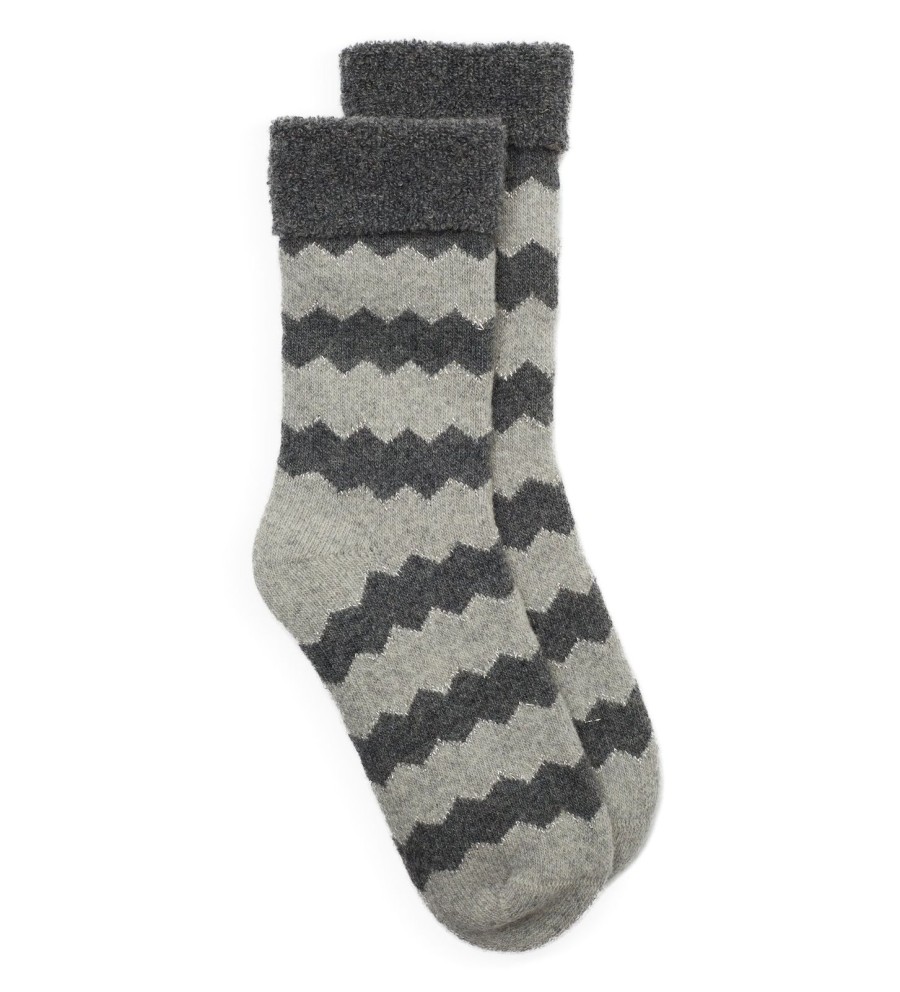 New Somerville Scarves Slipper Socks Zigzag Light Grey/Dark Grey