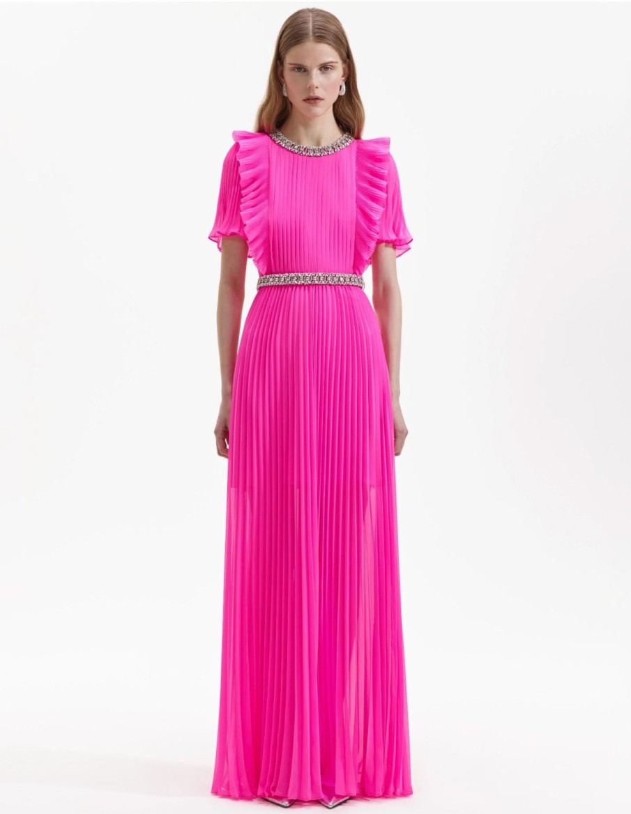 Clearance self-portrait Pink Chiffon Diamante Maxi Dress