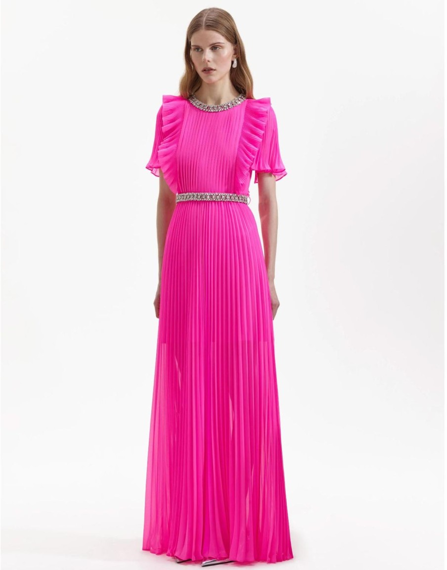 Clearance self-portrait Pink Chiffon Diamante Maxi Dress