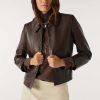 Online ba&sh Milo Leather Jacket Marron