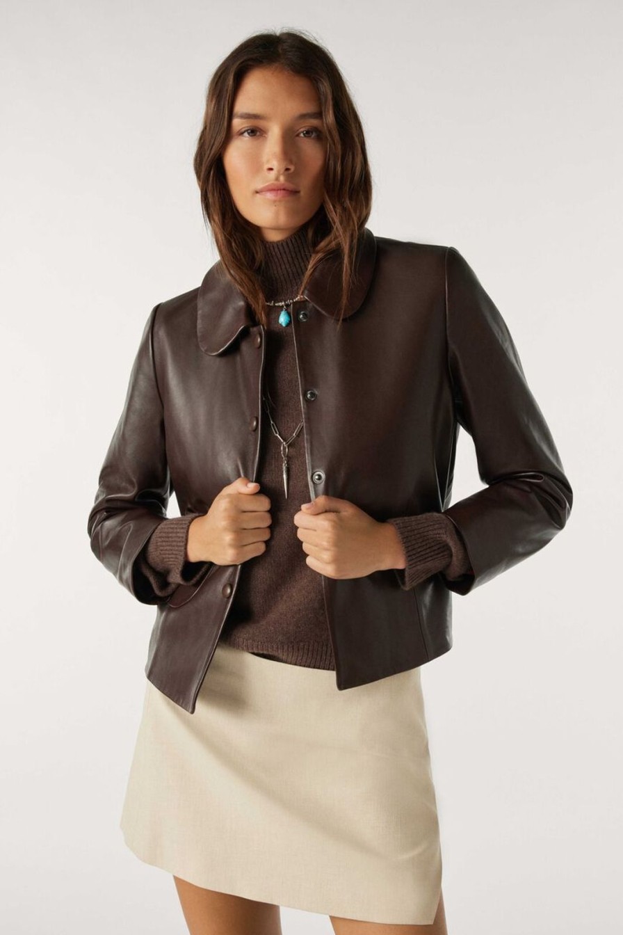 Online ba&sh Milo Leather Jacket Marron