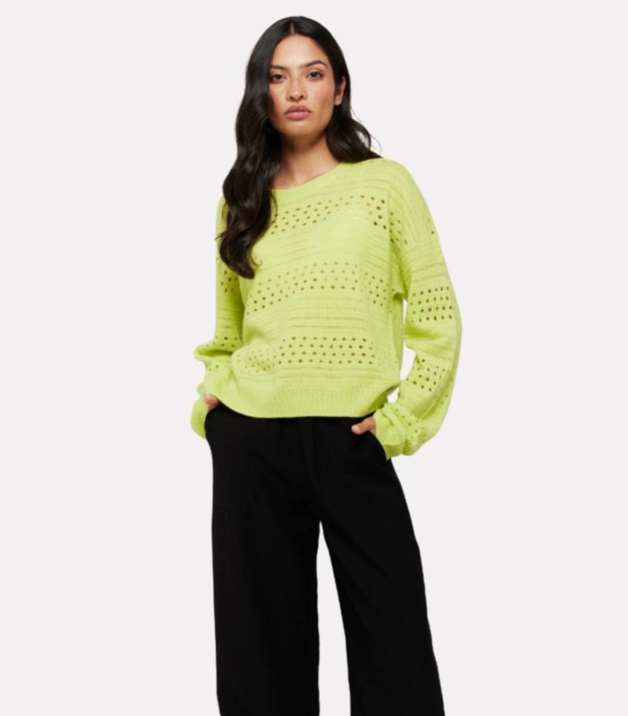 Clearance Brodie Clare Open Pointelle Crew Lime