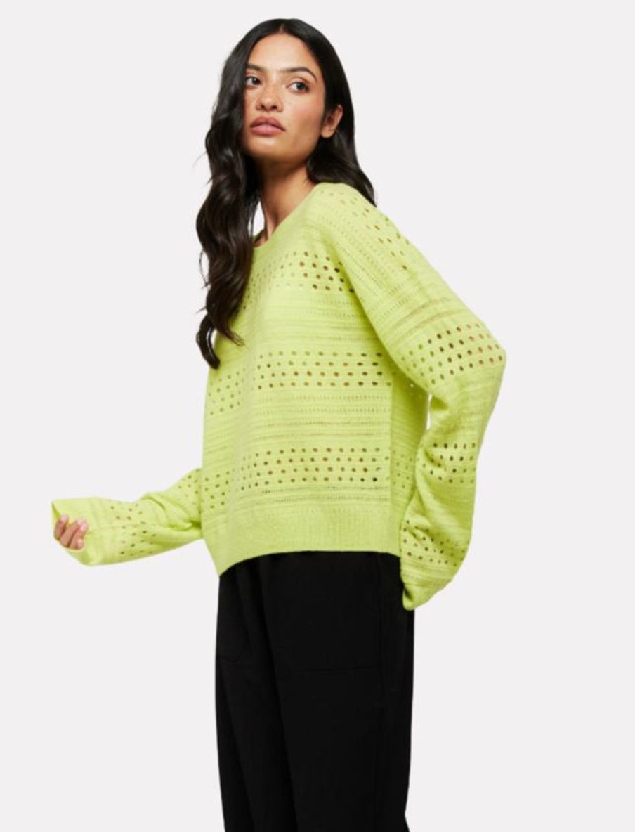 Clearance Brodie Clare Open Pointelle Crew Lime