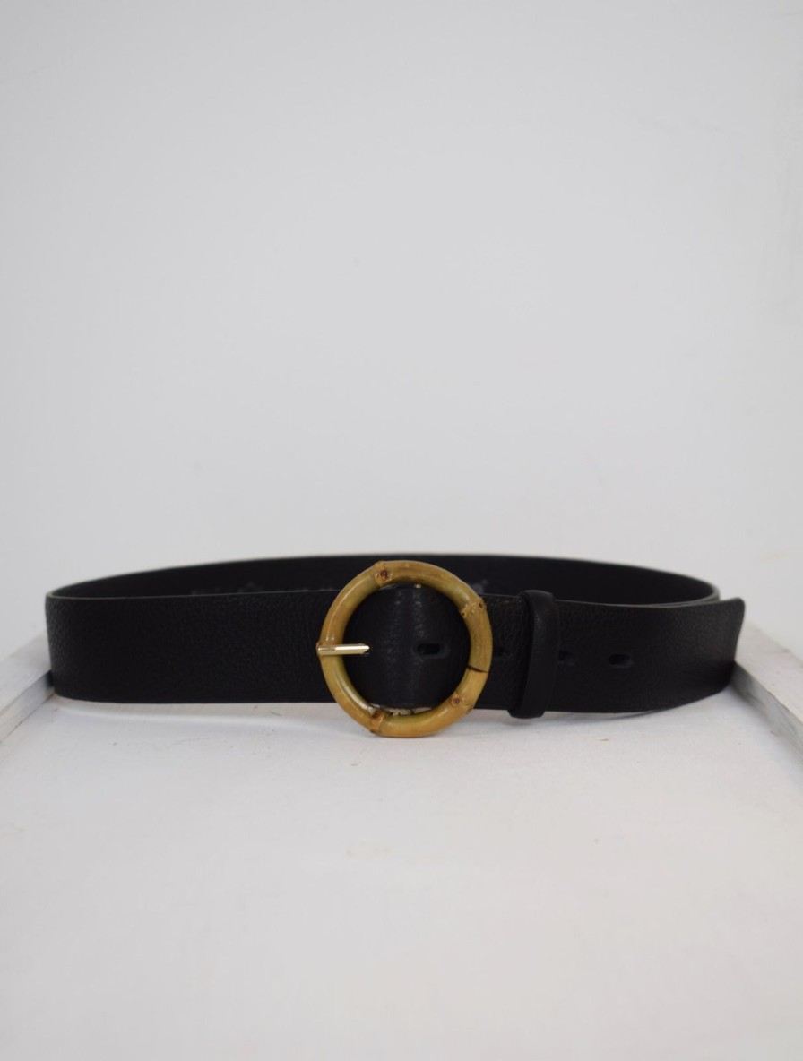 New Abro Mabel Wooden Buckle Belt Black