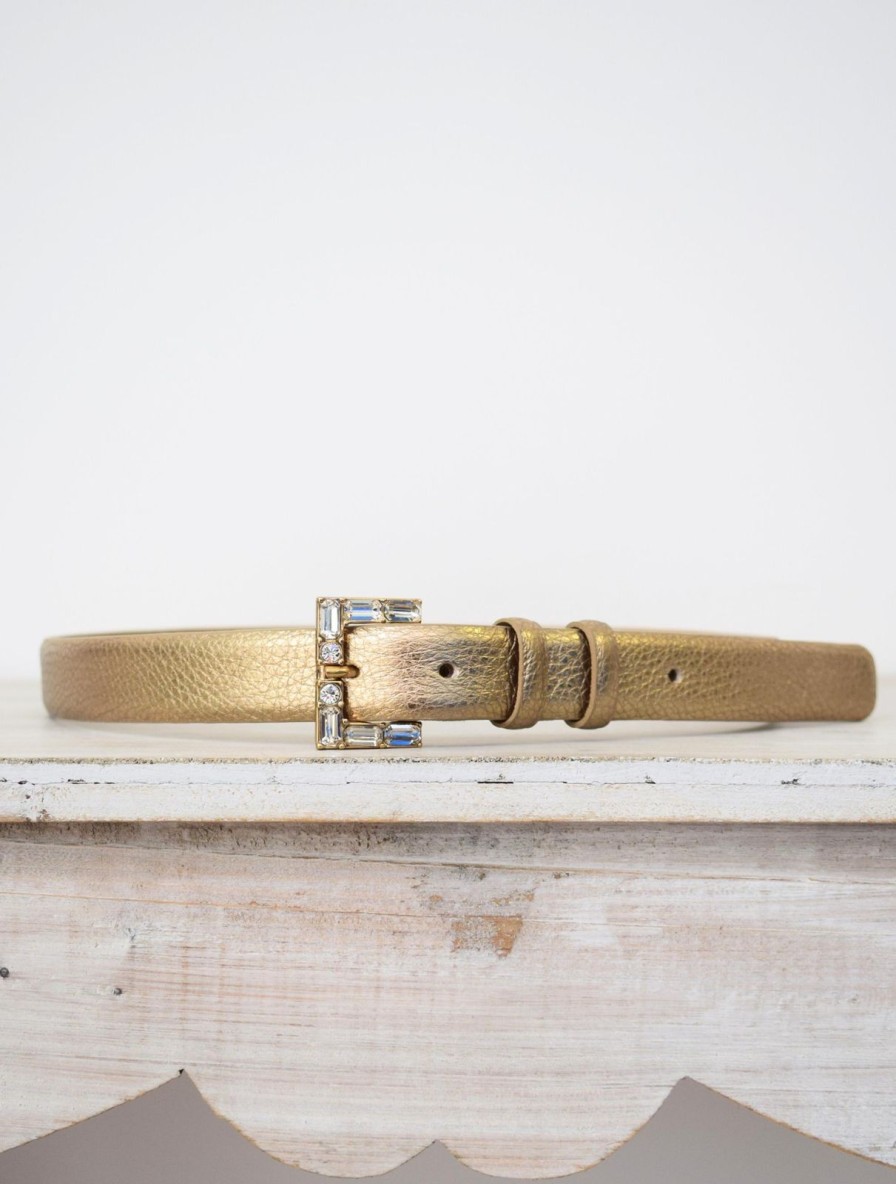 Clearance Abro Medium Belt Leather Shimmer Gold