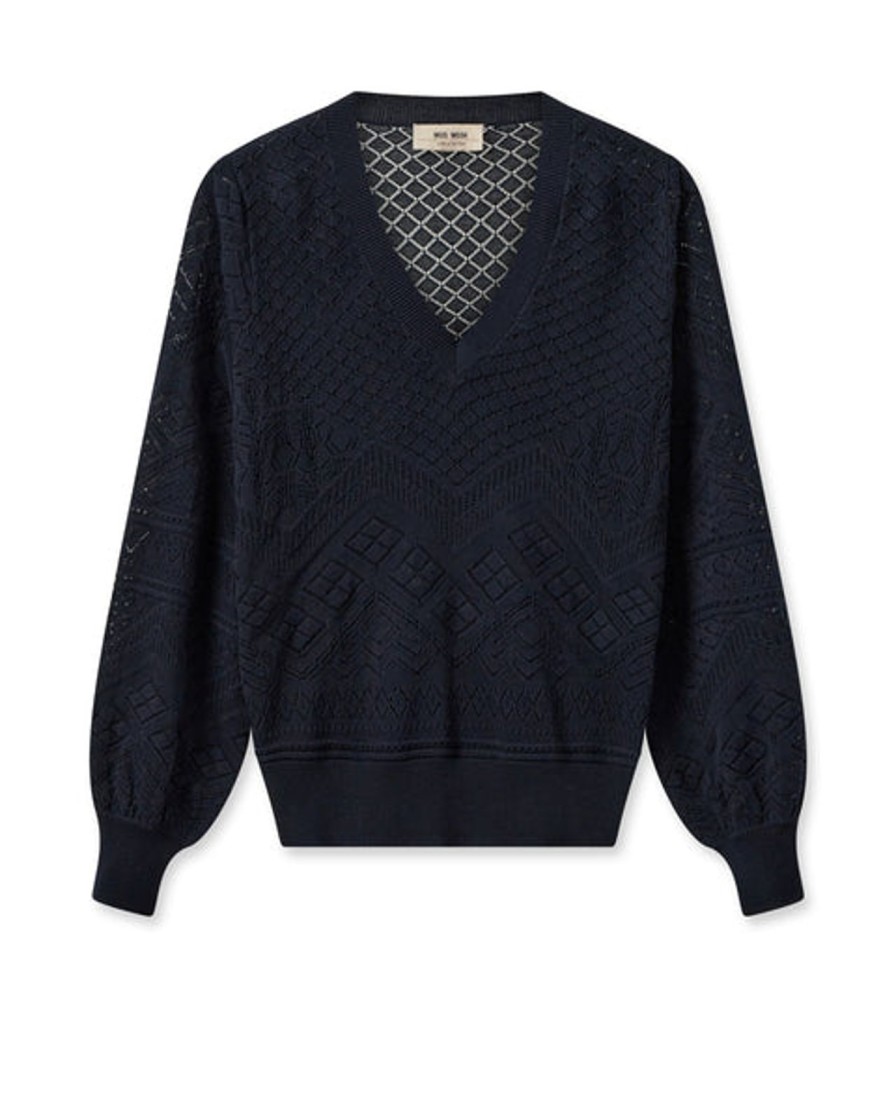 Clearance Mos Mosh Mminja V-Neck Knit Salute Navy