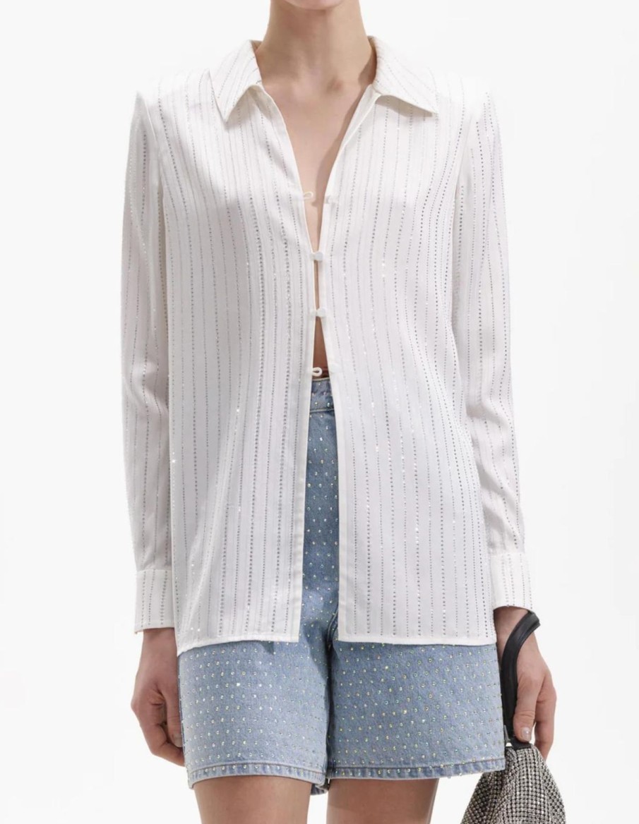 New self-portrait White Rhinestone Stripe Shirt