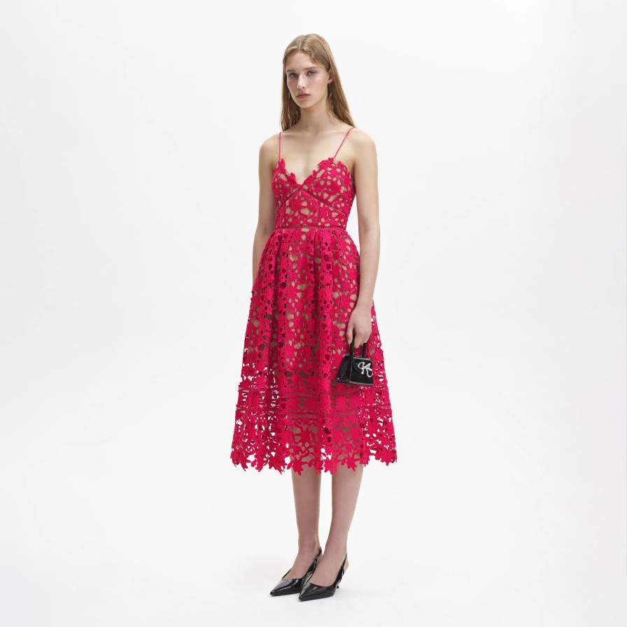 New self-portrait Magenta Azaelea Lace Dress