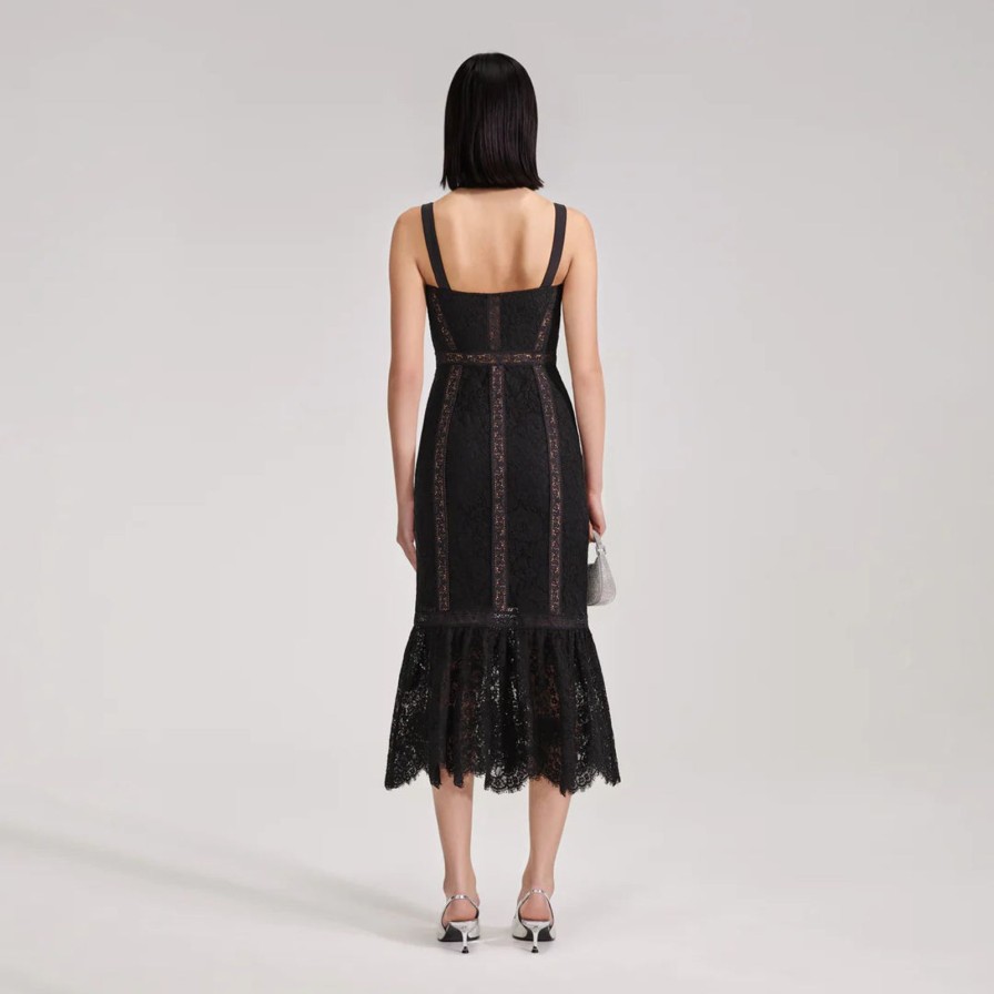 Wholesale self-portrait Black Cord Lace Midi Dress