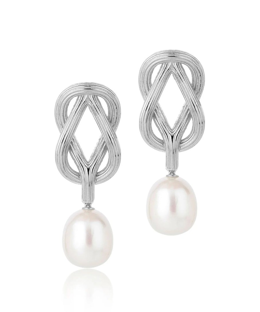 Clearance Claudia Bradby Love Knot Pearl Drop Earrings Silver