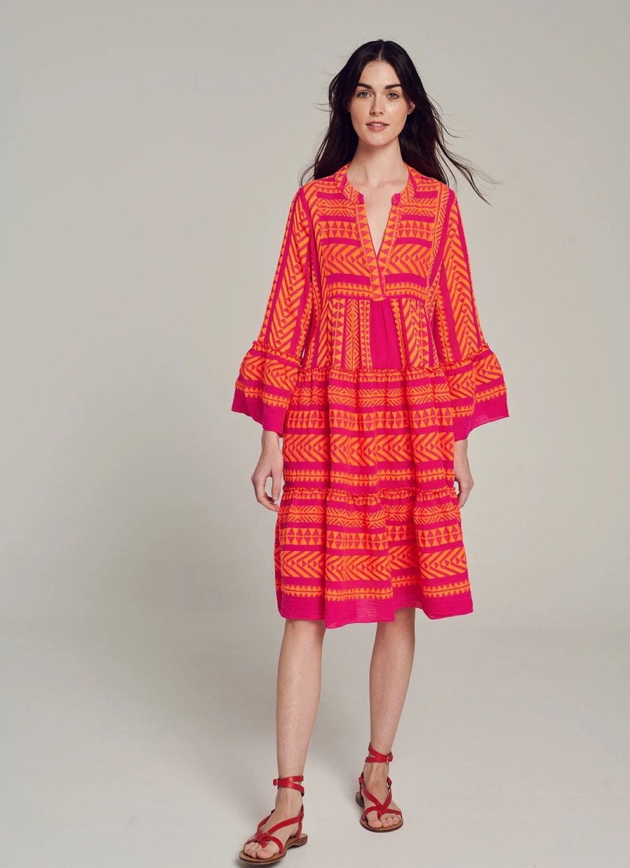 Best Devotion Twins Ella Midi Dress Neon Orange/Fuscia