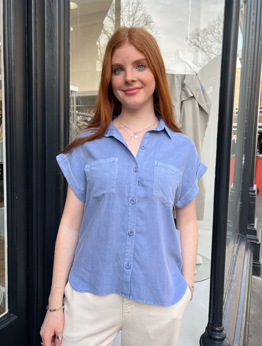 Clearance bella dahl Twin Pocket Ss Shirt Peri Blue