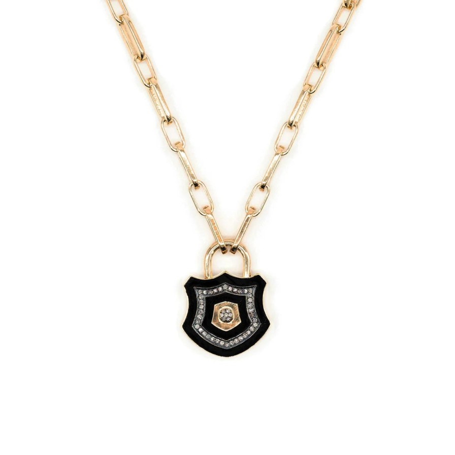 Hot Kirstie Le Marque Diamond & Black Enamel Chunky Lock Necklace