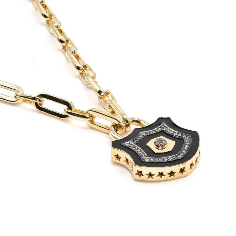 Hot Kirstie Le Marque Diamond & Black Enamel Chunky Lock Necklace