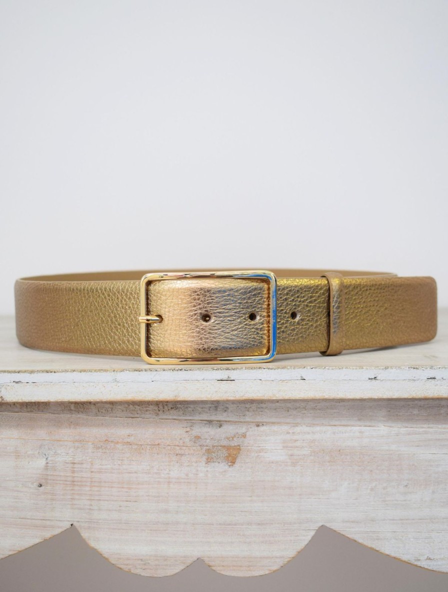 New Abro Wide Belt Leather Shimmer Gold