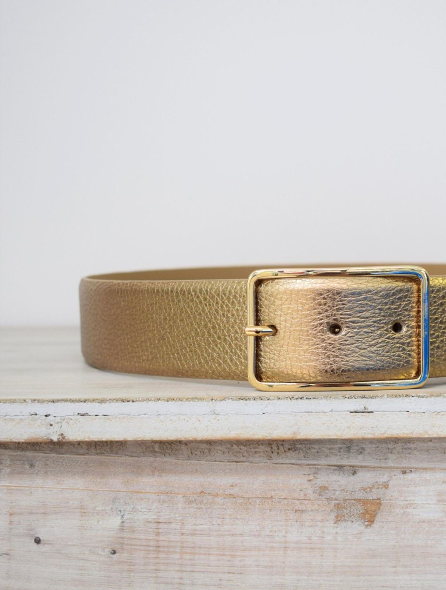 New Abro Wide Belt Leather Shimmer Gold