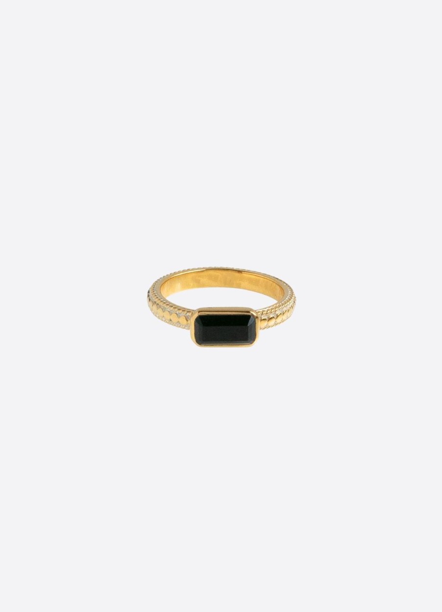 Wholesale Anna Beck Small Rectangular Ring Gold Onyx