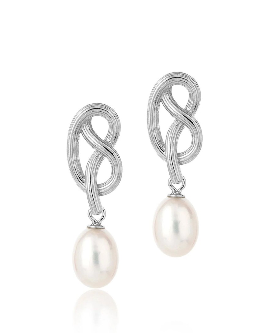 Clearance Claudia Bradby Medium Love Knot Pearl Drop Earrings Silver