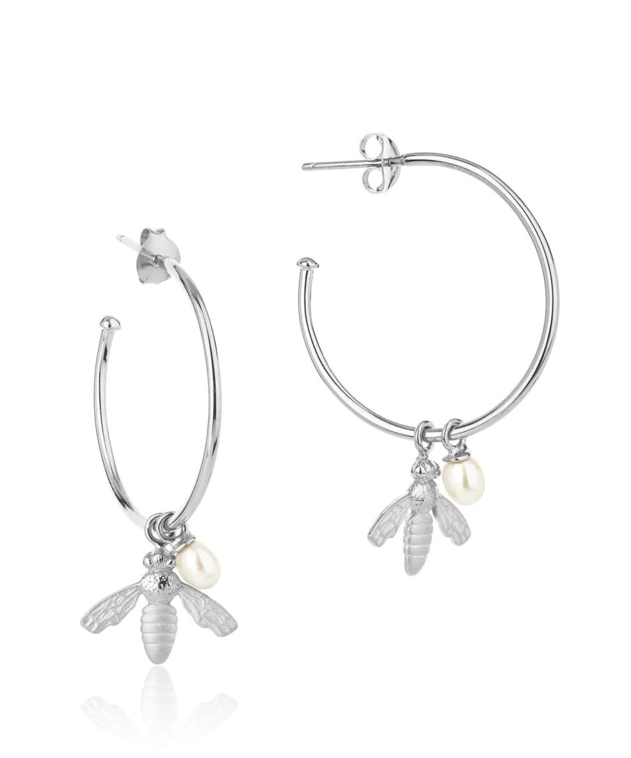 New Claudia Bradby Flying Bee Large Hoop Earring Silver