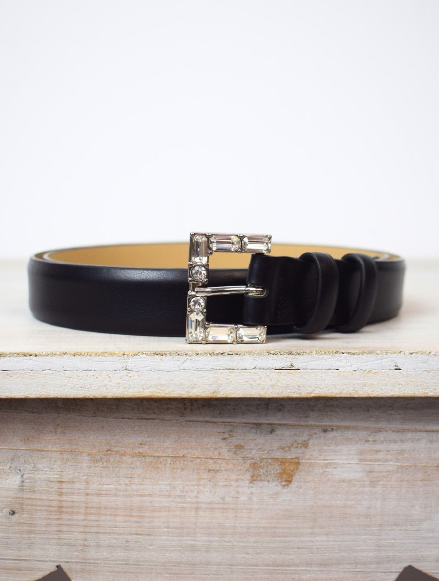 Best Abro Medium Belt Leather Black Jewelled