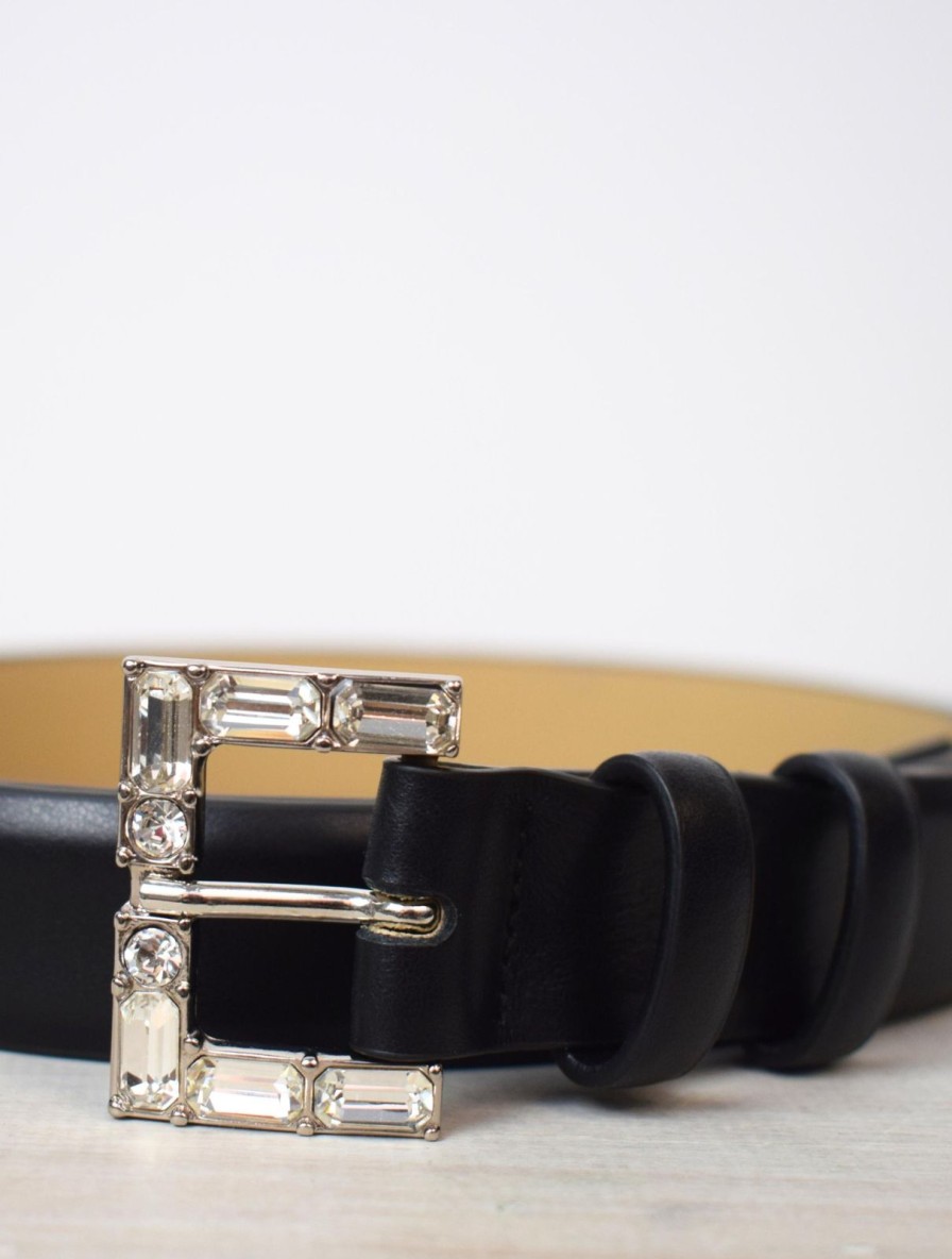 Best Abro Medium Belt Leather Black Jewelled