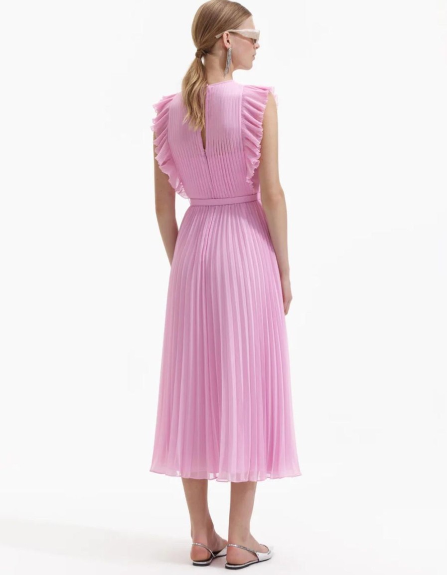 Best self-portrait Pink Chiffon Sleeveless Ruffle Midi Dress