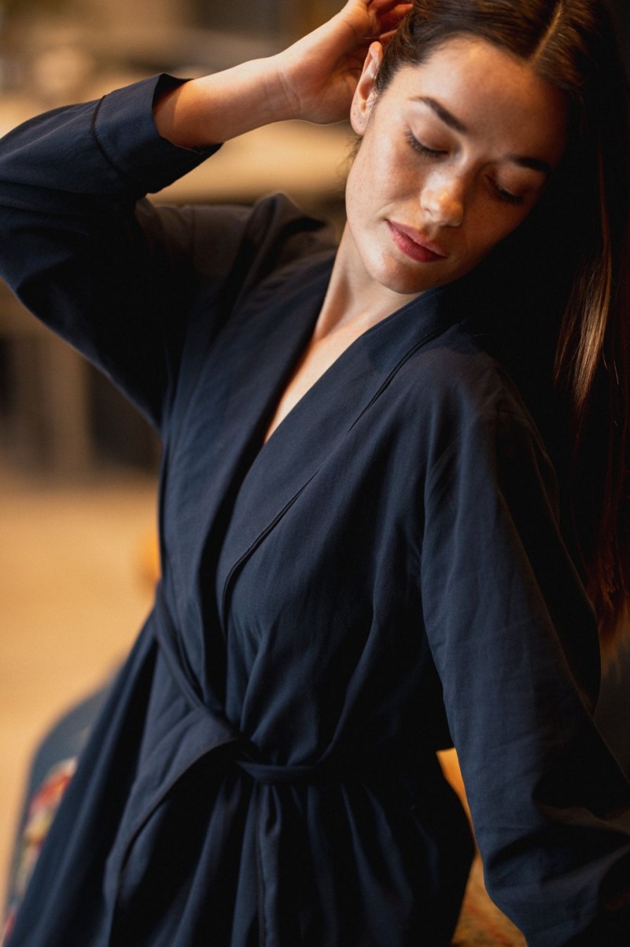 Best BREATHE Organic Cotton Robe Navy