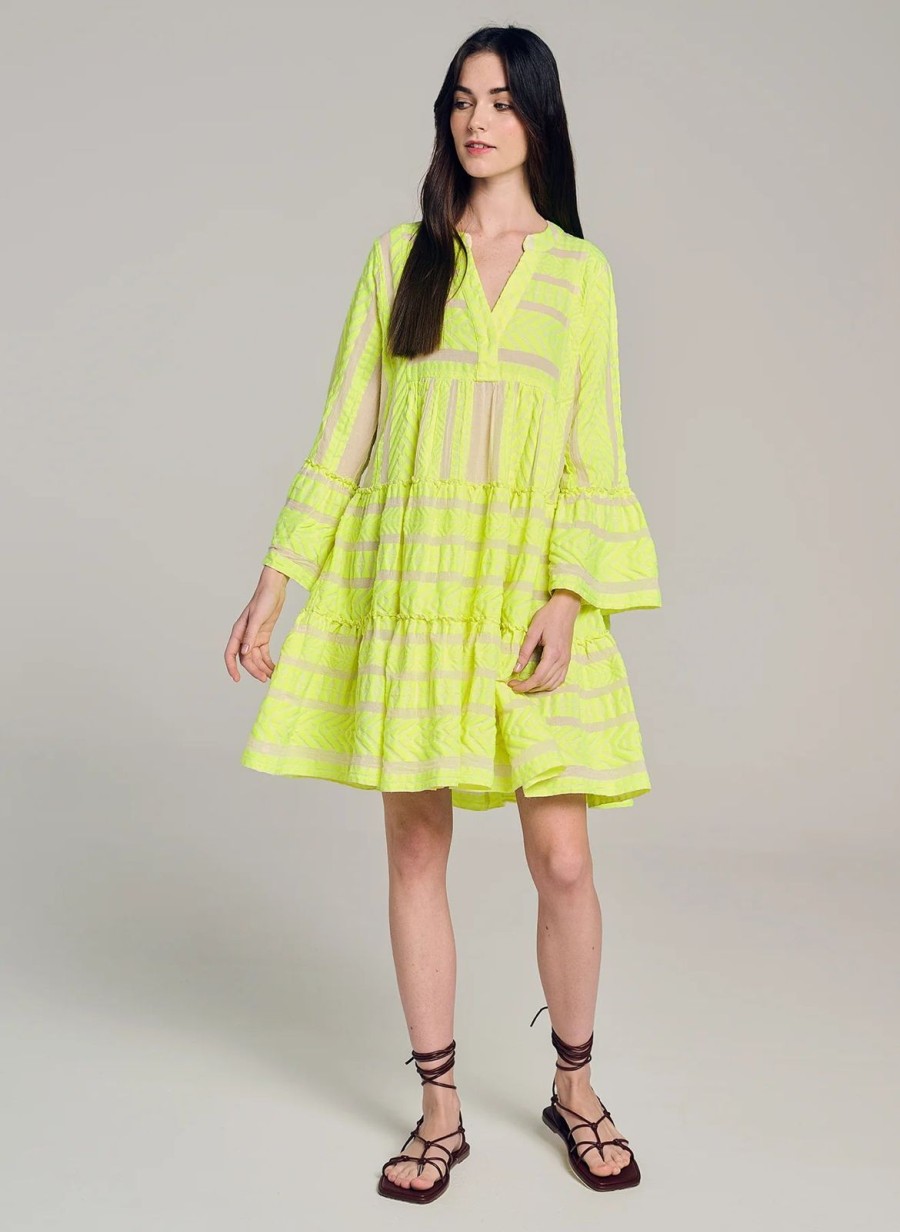 Best Devotion Twins Ella Short Dress Neon Lime/Off-White