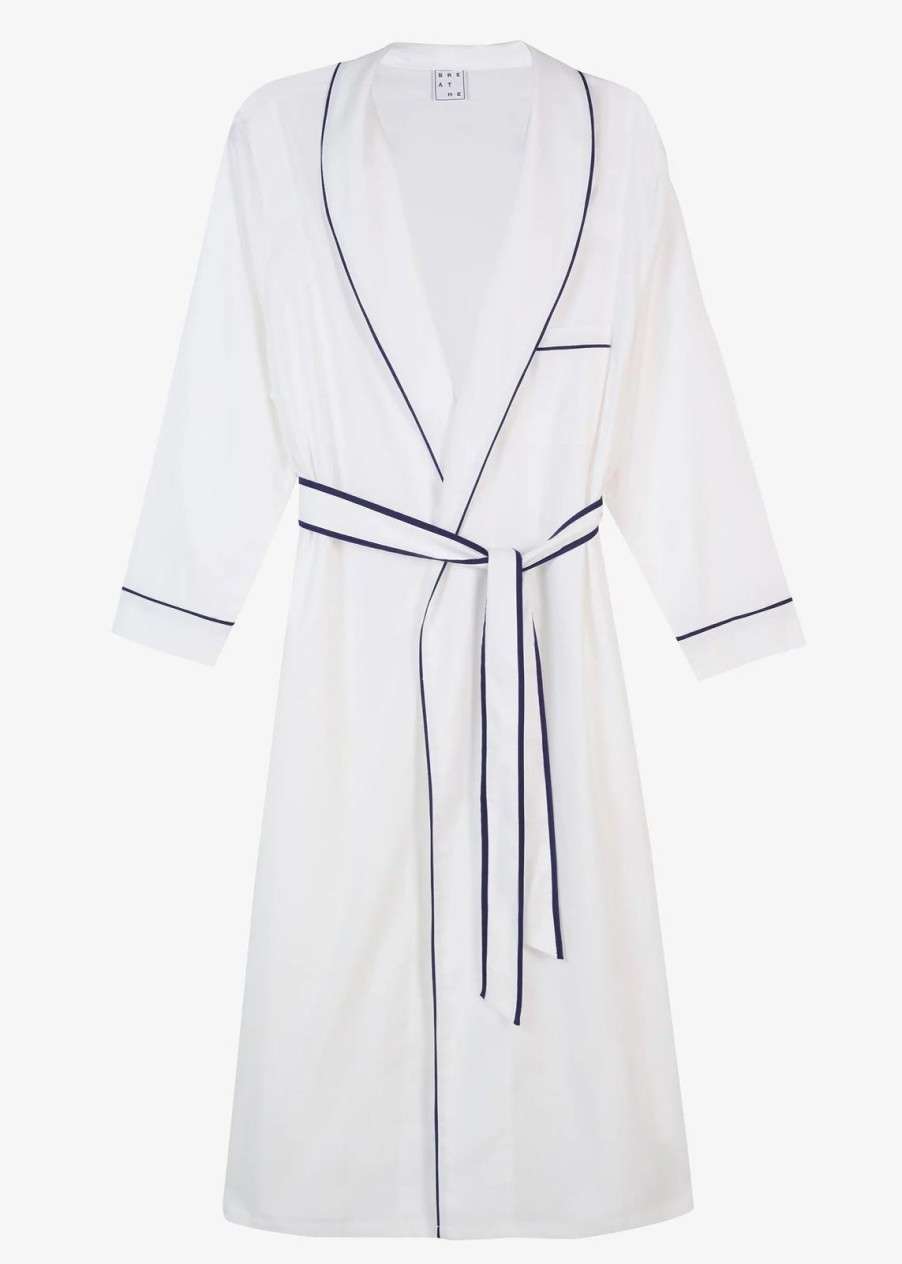 Wholesale BREATHE Organic Cotton Herringbone Robe White