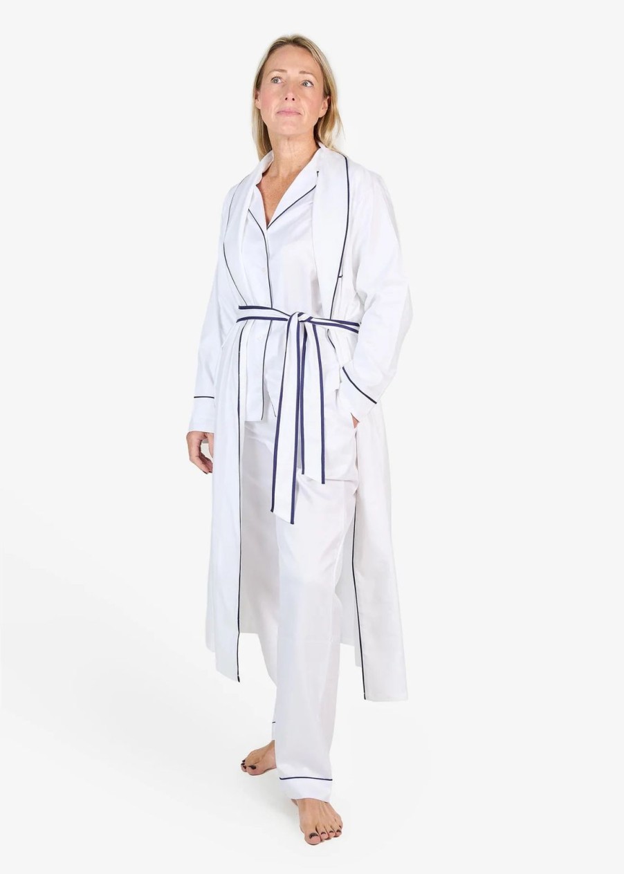 Wholesale BREATHE Organic Cotton Herringbone Robe White