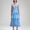 Hot self-portrait Blue Chiffon Tiered V Neck Dress