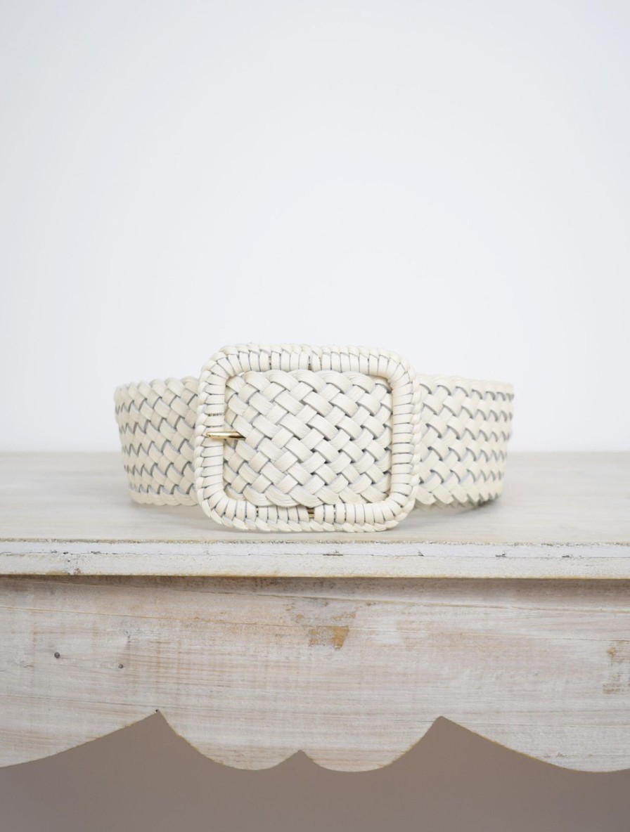 Hot Abro Luna Wide Plaited Belt Cream