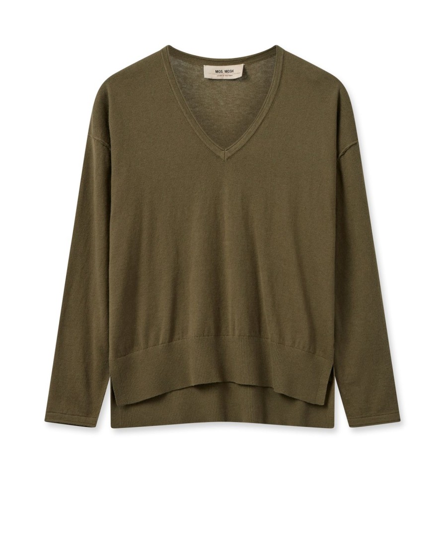 Best Mos Mosh Mmtani V-Neck Knit Burnt Olive