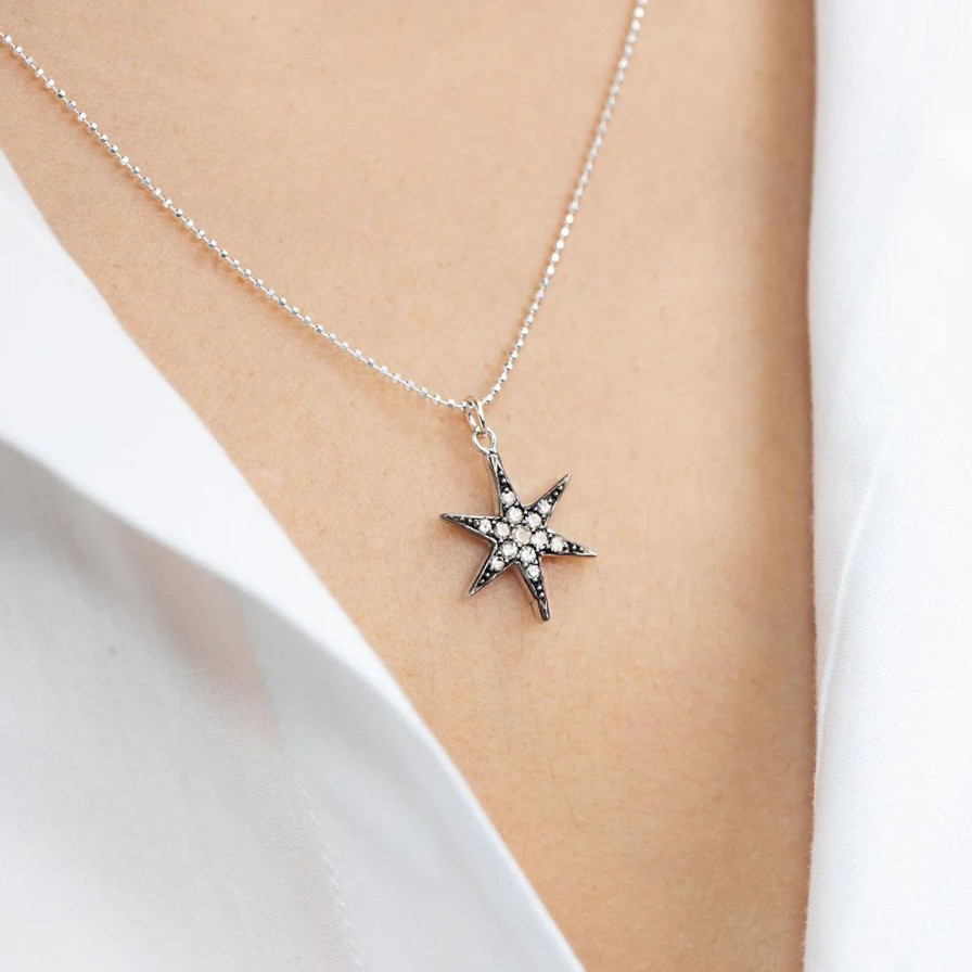 New Kirstie Le Marque Diamond Cosmic Star Necklace Silver