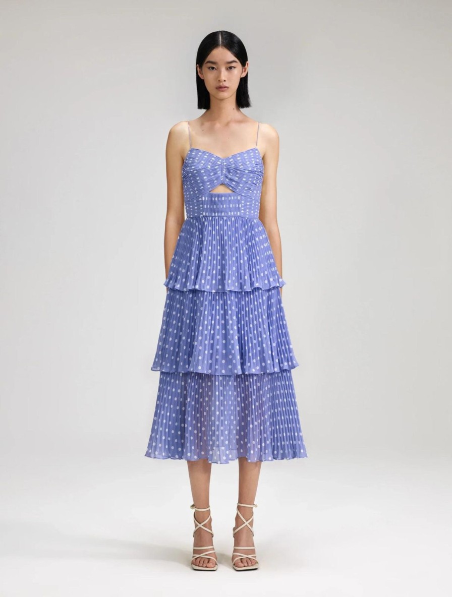 Hot self-portrait Lilac Polka Dot Tiered Chiffon Dress