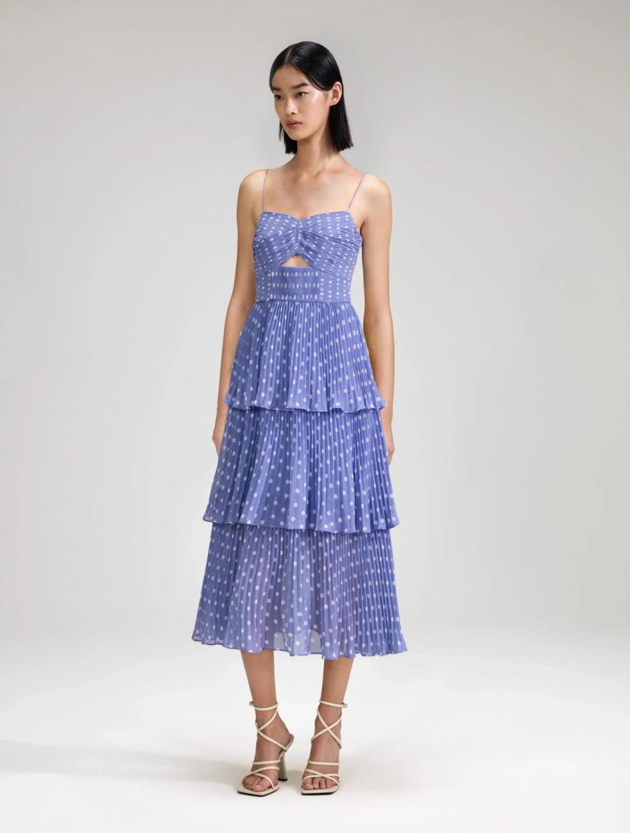 Hot self-portrait Lilac Polka Dot Tiered Chiffon Dress