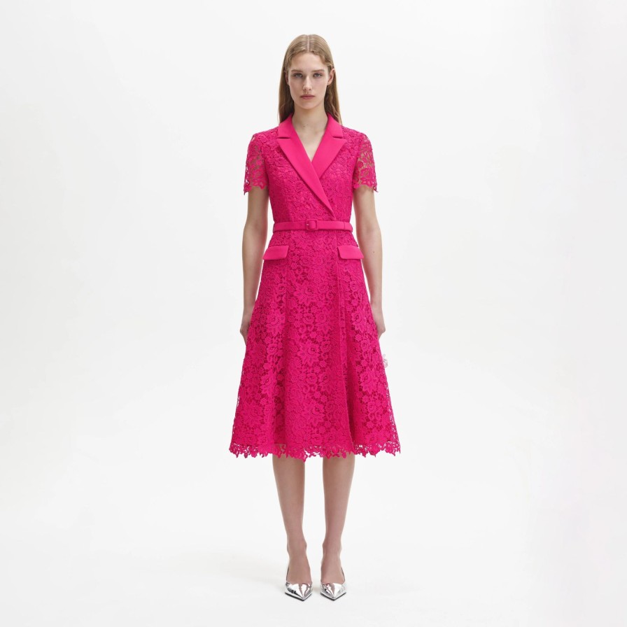 New self-portrait Magenta Lace Midi Dress