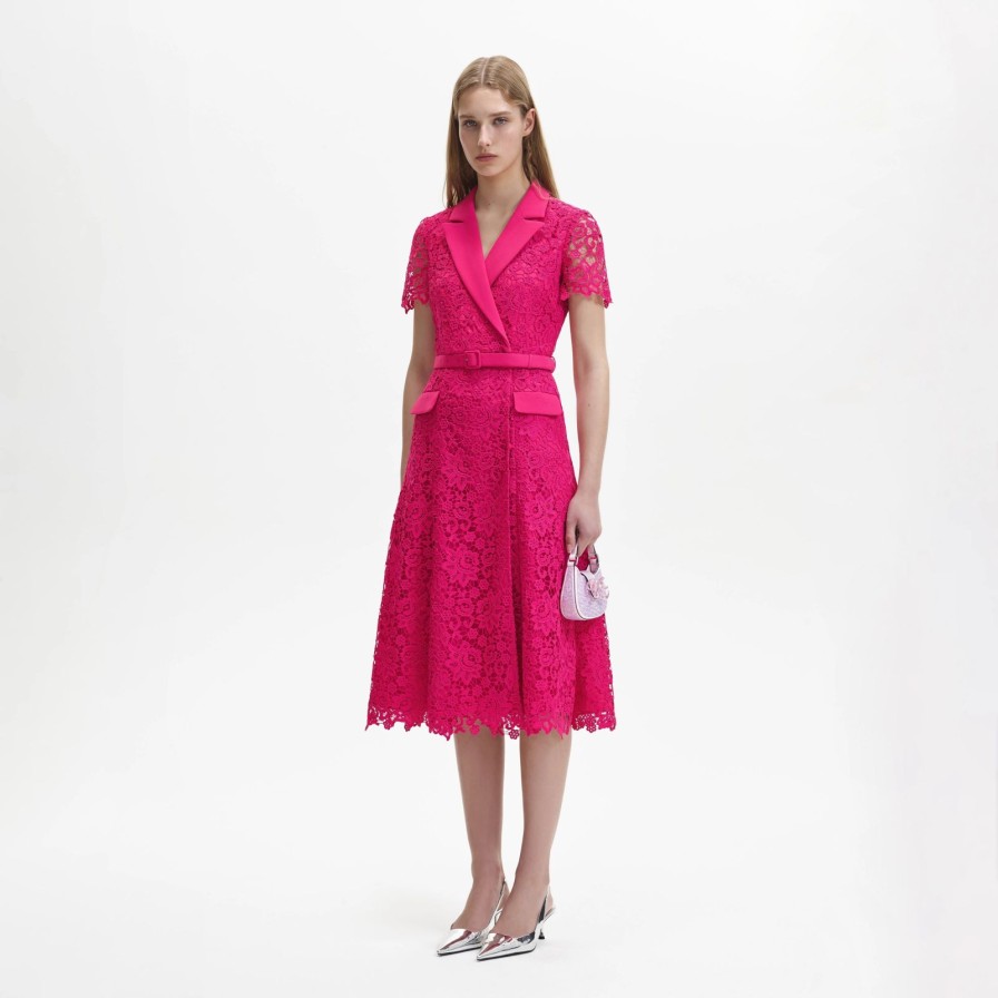 New self-portrait Magenta Lace Midi Dress